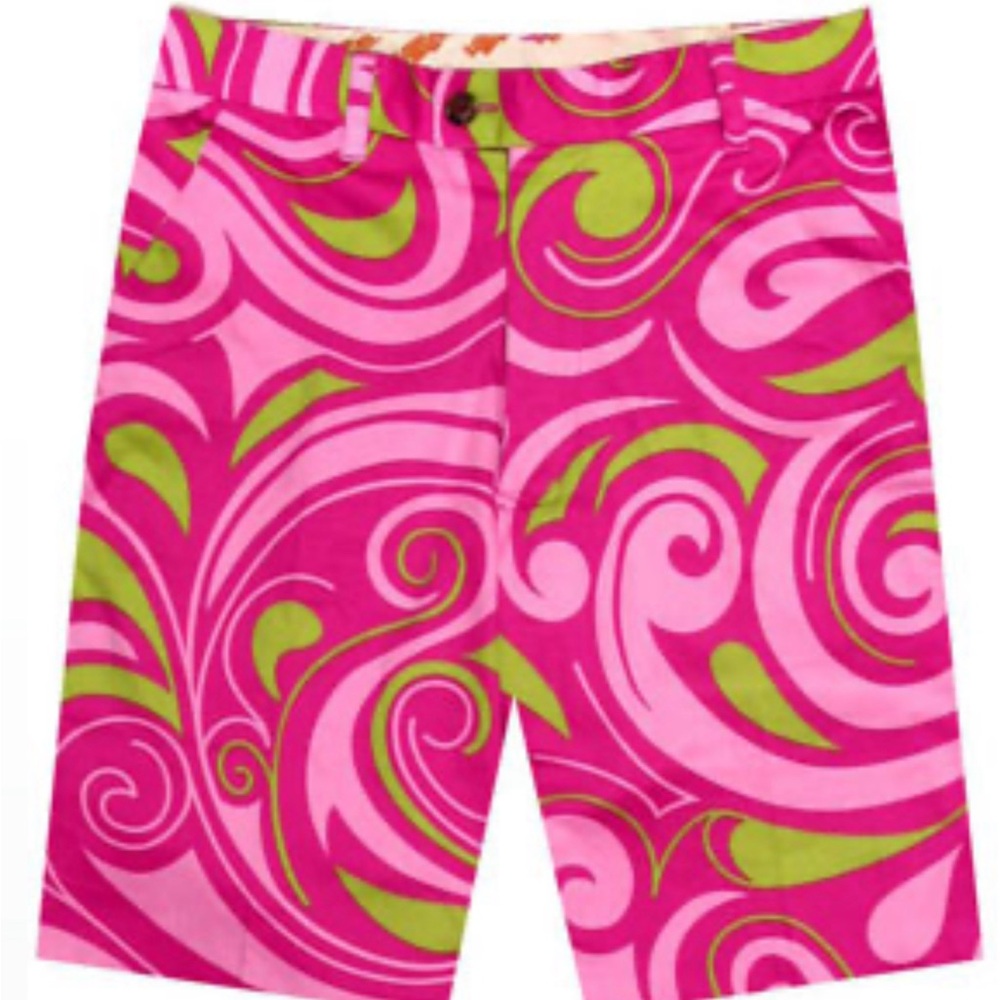 Loudmouth Shorts Mens 32 Pink Green Golf Stretch Casual Paisley-Cotton Candy